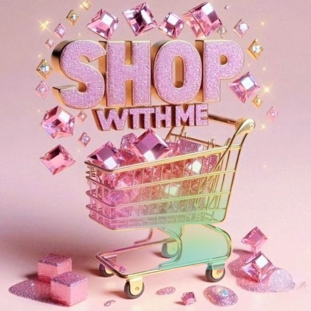 Pink and Gold Decorative Shopping Cart Art